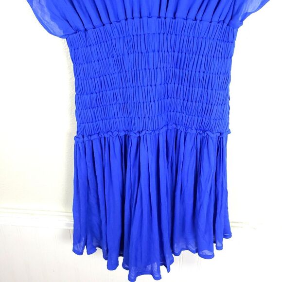 A.L.C. NWT Luna Colbat Blue Smocked Pleated V-Neck Draped Mini Dress Size XS - Picture 5 of 13